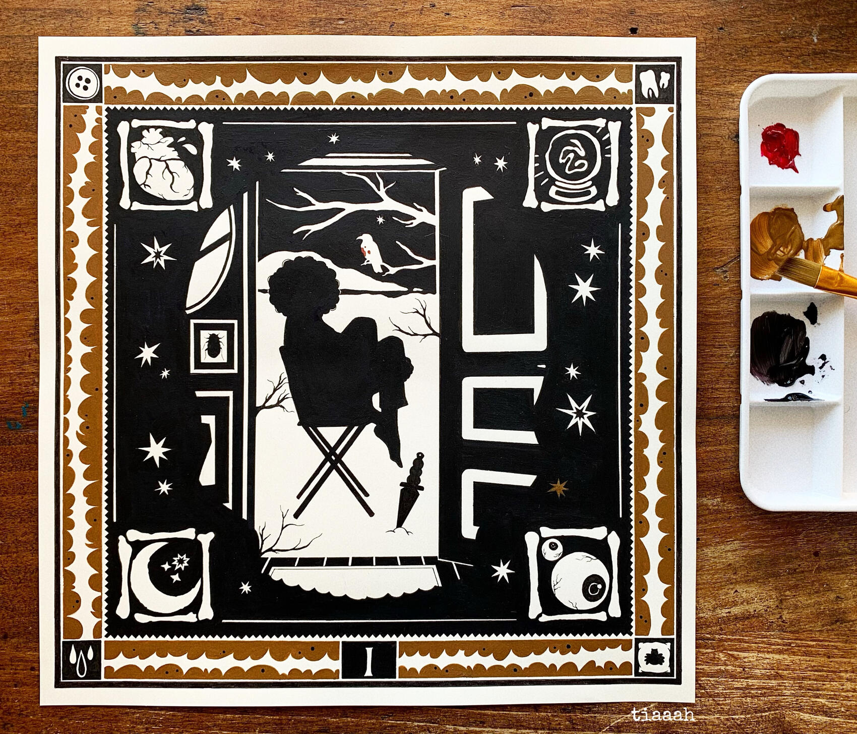 I. / 2025 / acrylique et feutre sur papier / H : 27,7cm L : 27,7 cm.